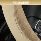 PIC AUTO Steering Wheel Cover, Gold Patterned Leather Patchwork Design, Universal Fit 14.5"–15.5", Anti-Slip, Odor-Free, Soft