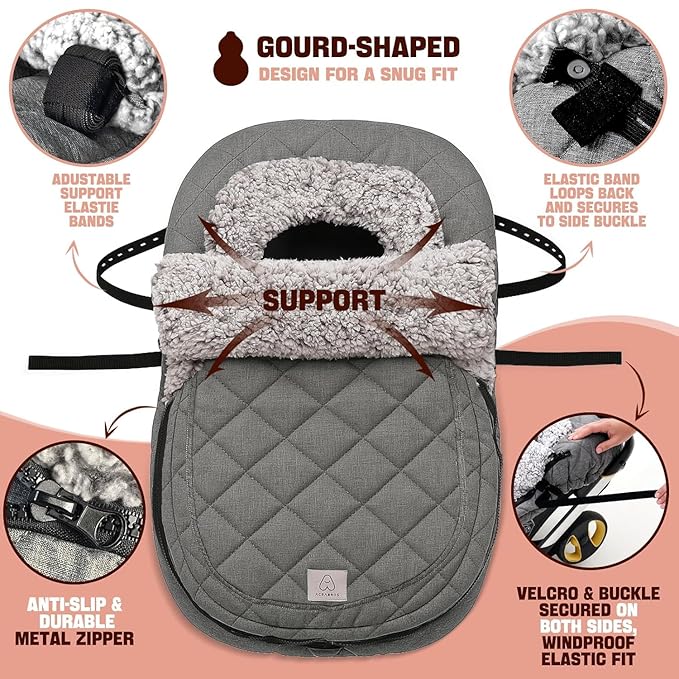 ACRABROS Car Seat Cover Baby: Winter Infant Carseat Canopy for Boy Girl Newborn, Zipper Peeping Window, Warm Cozy Cold Weathe