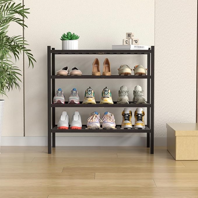 ROMGUAR CRAFT 4 Tier (Thick) Bamboo Shoe Rack for Closet Free Standing Wood Shoe Shelf for Entryway Small Space Stackable 27"