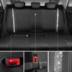 CAR PASS Bling Diamond Car Seat Covers Full Set, Shining Rhinestone Waterproof Faux Leather, Rear with Zipper, Universal Fit Automotive Glitter Crystal Sparkle Strips for Cute Women Girl, Silver