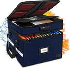 ETRONIK Fireproof Document Box with Lock, 2-Layer File Box Storage Organizer with 5 Tabs& Insert, Portable File Cabinet Stora
