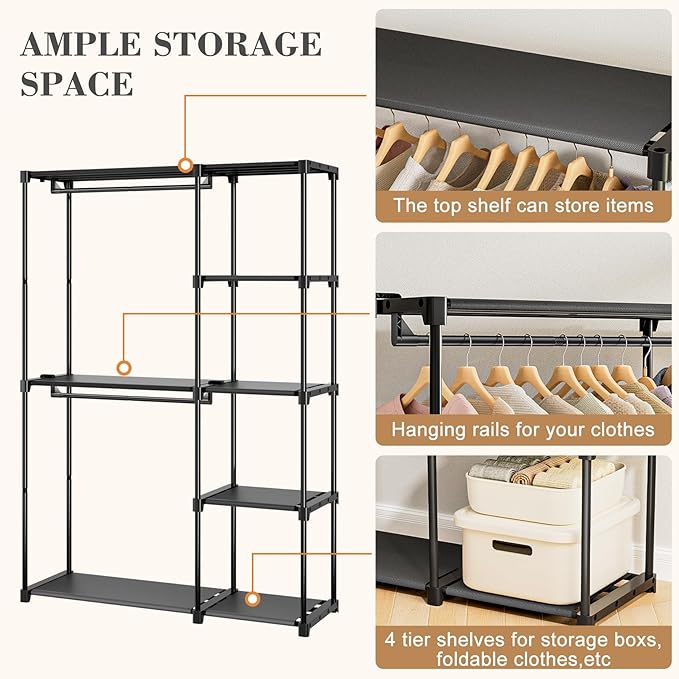Neatrays Portable Closet, Freestanding Wardrobe Closet Organizers and Storage,Open Clothing Racks for Hanging Clothes with 4 