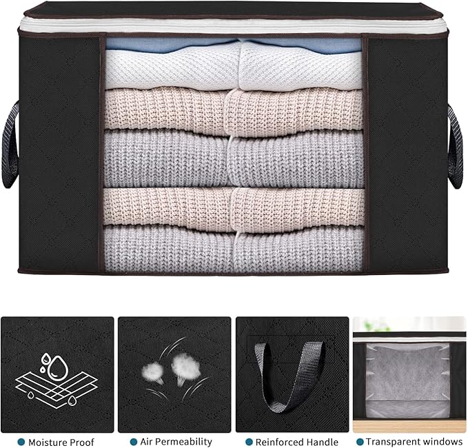 Budding Joy 90 L Large Storage Bags, 10 Pack Clothes Storage Bins Foldable Closet Organizers Storage Containers with Reinforc