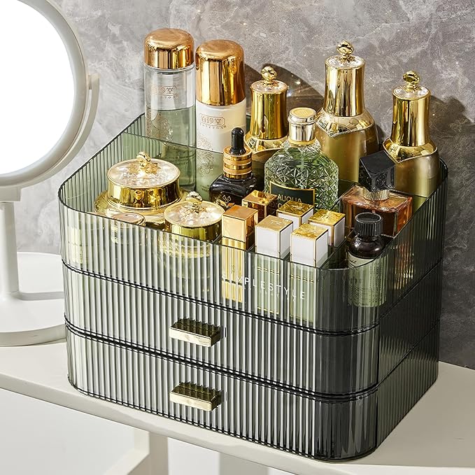 Makeup Organizer for Vanity, Large Desk Organizer with Stackable Drawers for Cosmetics, Skincare, Lipsticks, Palette, Nail Ca