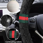 5PCS Steering Wheel Cover, with 2 Headrests, 2 Seat Belt Covers - Universal Fit for 14.5-15" Steering Wheel, Enhances Driving Experience - Perfect for Women (Black)