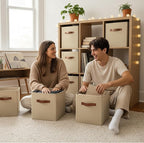 GRANNY SAYS Cube Storage Bins, 11 Inch Cube Storage Organizer with PU Handle, Khaki, Foldable Clothing Organizer Bins, Storag