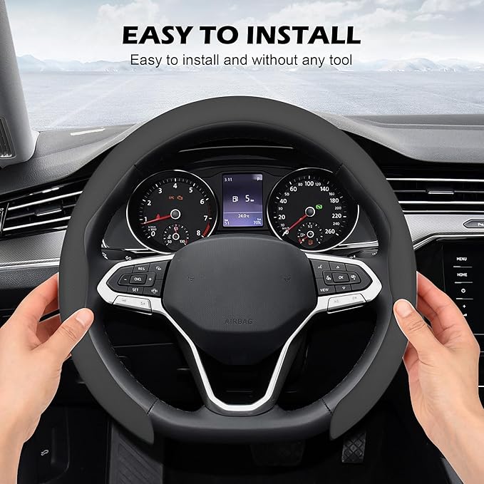 Frani Nappa Leather Steering Wheel Cover,Universal Fit 15 Inch-Premium Non-Slip Breathable Comfort Grip for Cars Trucks SUVs,Anti-Slip Durable Interior Upgrade Gray