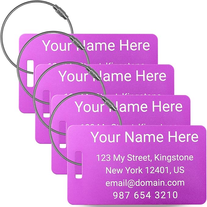 Luggage Tags for suitcases - Customized Handmade Luggage Tag -Laser Engraved Metal Luggage Tags with Stainless Steel Wire Loo