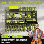 49" Heavy Duty Wall Mount Power Tool Organizer, 4-Tier Storage Rack with 12 Drill Holders & Battery Shelves, 600LBS Capacity 