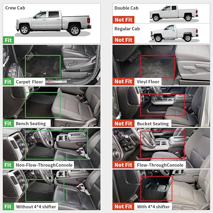 LASFIT Floor Mats 2014-2018 for Chevy Silverado/GMC Sierra 1500, 2015-2019 2500HD 3500HD, Crew Cab Only/Bench Seat, All Weather TPE Custom Fit Car Floor Liners, with Carpet Floor Only