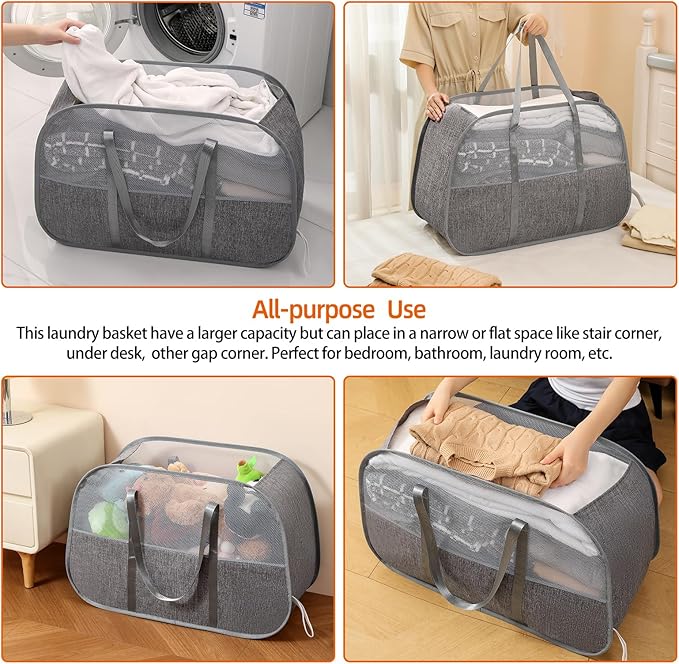 Collapsible Laundry Baskets with Easy Carry Handles, 95L Clothes Hamper for Storage, Foldable Laundry Basket Tear-proof, Larg