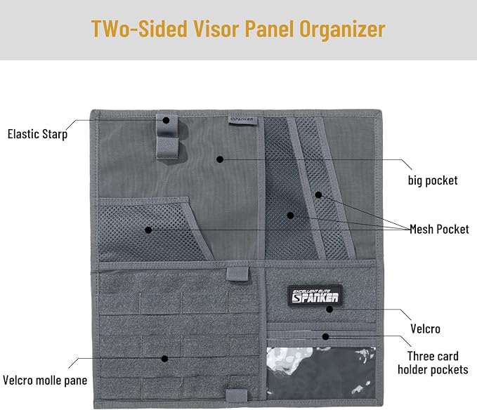 EXCELLENT ELITE SPANKER Tactical Visor Panel Organizer for Pickup F150 Large Molle Vehicle Sun Visor Holder Car Sunshade Storage Pouch