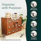 12-Drawer Apothecary Cabinet - Index Card Organizer - Mahogany Wooden Card Catalog - Fits Standard US 3x5in Index Cards - Vin
