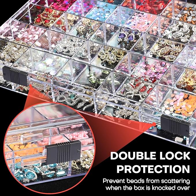 Noverlife 2 Pack 36 Grids Clear Plastic Organizer Box, Jewelry Craft Storage Container Bead Holder Nail Charm Organizer, Rock