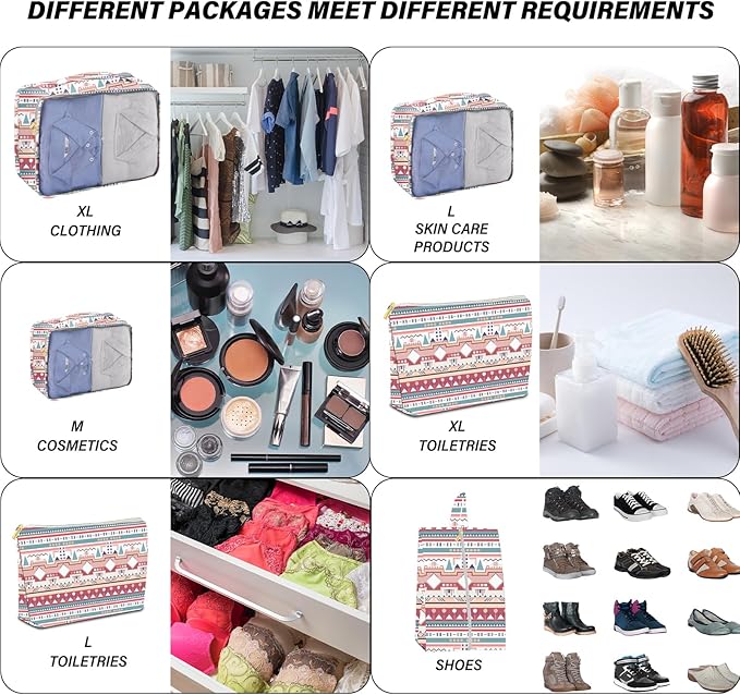 7 Set Packing Cubes Travel Luggage Organizers for Suitcase Travel Accessories with Shoe Bag for Girls Women Aesthetic Cute Bo