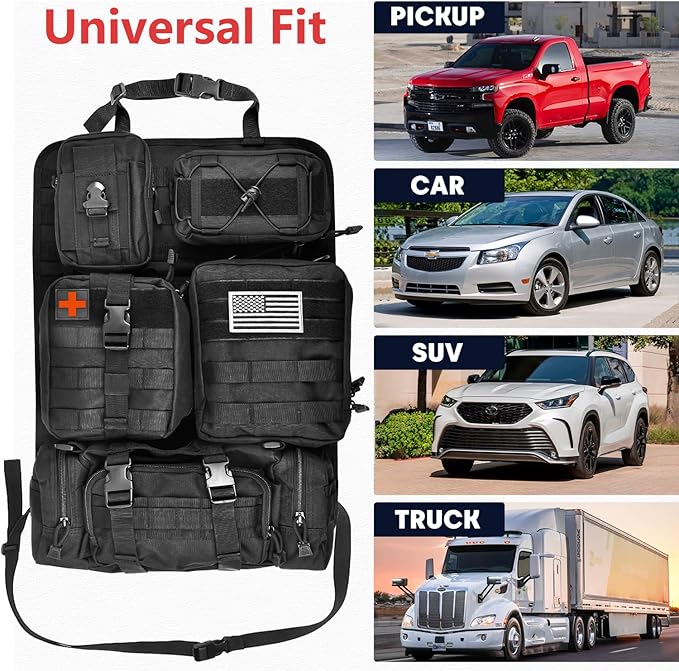Tactical Seat Back Organizer, Molle Seat Back Organizer Panel With 5 Detachable Multi-Purpose Molle Pouch Fits Car Truck SUV Ford Jeep