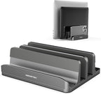 AboveTEK Vertical Laptop Stand, 3 Slots Aluminum Desk Laptop Holder & Laptop Docking Station Stand for MacBook, Tablet, Phone - Universal Fit (Up to 17.3") - Heavy Duty Polished, Anti Slide - Grey