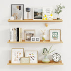 Axeman 30 Inch Floating Shelves | Oak Picture Ledge Shelf Set of 3 | Rustic Wood Wall Shelves with Lip | 30" Oak Picture Shel
