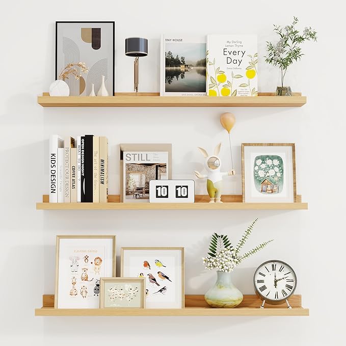 Axeman 30 Inch Floating Shelves | Oak Picture Ledge Shelf Set of 3 | Rustic Wood Wall Shelves with Lip | 30" Oak Picture Shel