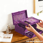 QBestry 3-Layer Jewelry Box for Women with Lock and Key & Drawer, Large Jewelry Organizer with 8 Necklace Hooks & 56 Earring 