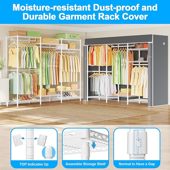 Ulif E13C Heavy Duty Closet Organizer System，Freestanding Clothing Racks for Hanging Clothes，Adjustable Garment Rack 63" W x 