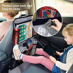 LUCMO Car Backseat Organizer with Touch Screen Tablet Holder-2 Pcs,9 Storage Pockets Car Storage Organizer Protectors Kick Mats Travel Accessories for Kids-Grey