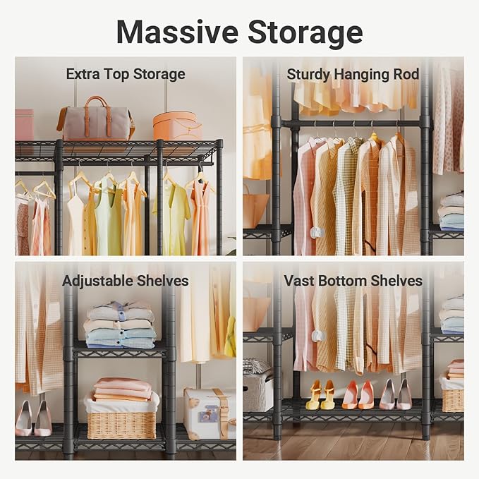VIPEK V50 Extra Large Closet Rack Heavy Duty Garment Rack Freestanding Wardrobe with Shelves, Portable Metal Clothing Rack fo