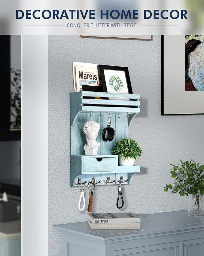 Rebee Vision Decorative Key Holder Wall Mount with Mini Drawer Organizer - Stylish Key Holder for Wall with Mail Organizer & 