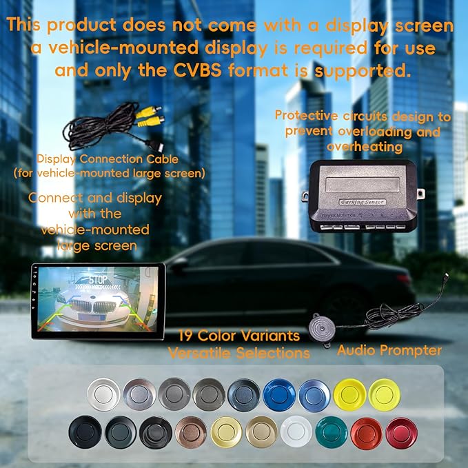LCD Parking Sensor Kit - Displays Data on Original Screen, Easy Rear Installation, Compatible with CVBS Cameras (Not for AHD)