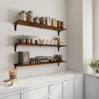12 Inch Deep Floating Shelves Set of 3, 48 Inch Extra Wide Rustic Walnut Solid Wood Wall Shelves, 4ft Heavy Duty Farmhouse Wa