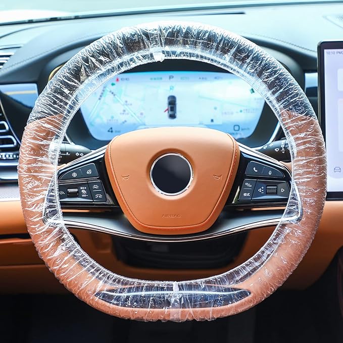Tallew 250 Pcs Disposable Car Seat Covers Clear Plastic Car Seat Covers Protector Includes Wheel Covers, Gear Selector Covers