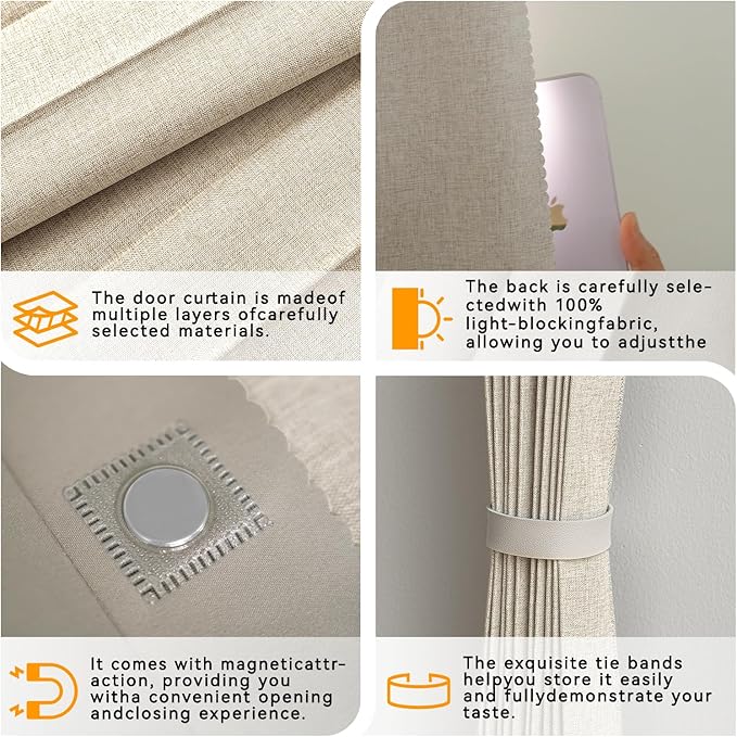 Jilron Accordion Door Curtain Set - 100% Blackout, with Curtain Rod Included, for Bedroom Privacy Protection (Off white-43 W 