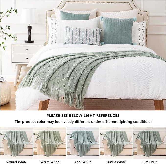 BATTILO HOME Sage Green Throw Blanket for Couch, Boho Bed Throws Blanket, Spring Decorative Light Blue Throw Blanket for Sofa