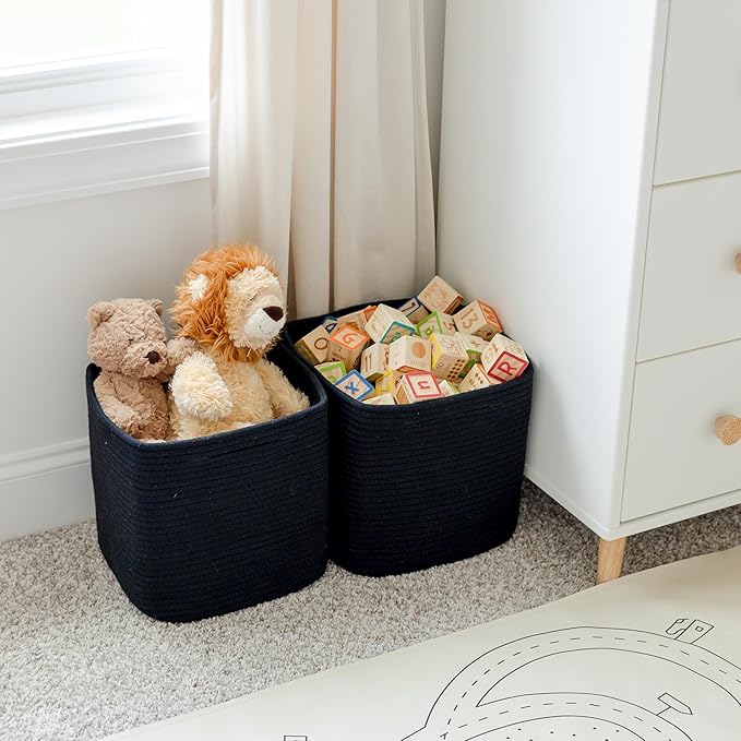 NaturalCozy Storage Cubes 11 Inch Cotton Rope Woven Baskets for Organizing, 3-Pack | Cube Storage Bin | Square Storage Basket