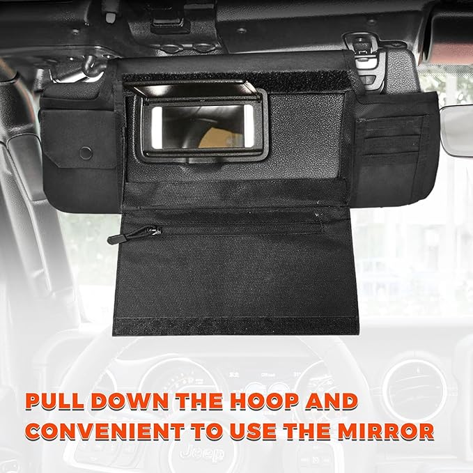 Sun Visor Organizer Compatible with Wrangler JL & JT 2018-2025, Driver's Side Front Tactical Visor Storage Molle Webbing Visor Storage, car Sunglasses Clip, Multi-Pocket
