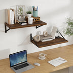 Floating Shelves, 12 Inch Deep Rustic Wood Wall Storage, 24W x 12D Wall Shelves Set of 2, Heavy Duty Metal Brackets, Large In