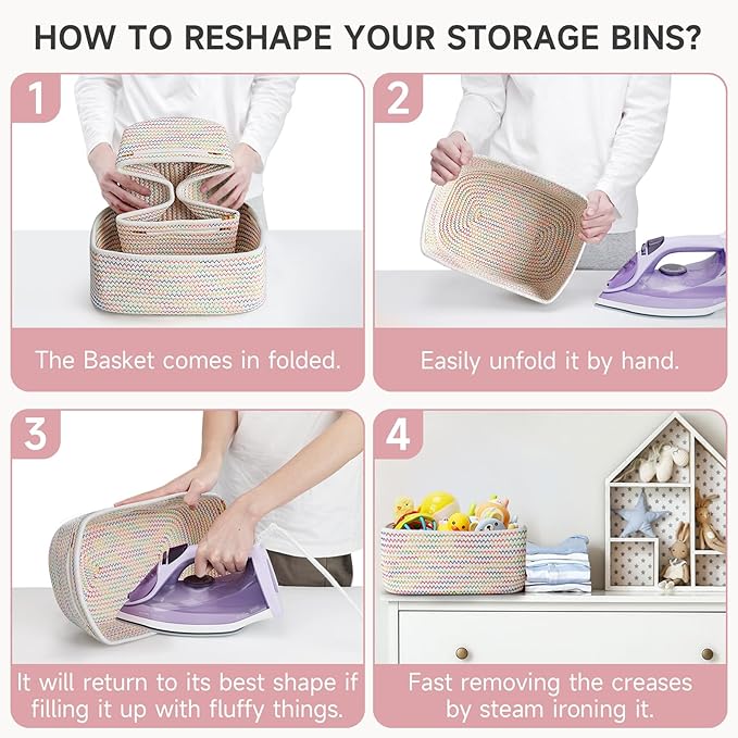 3-Pcs Shelf Baskets for Organizing, Closet Organizer Bins, Small Woven Baskets, Rope Toy Basket, Storage Basket for Shelves, 