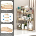 Corner Bathroom Counter Organizer with Top Toothbrush Holders, 3-Tier Make Up Organizers for Vanity with Brush Holder, Corner