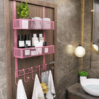 Consumest Over The Door Hooks Organizer - Extra Long Door Hanger with 9 Coat Hooks & 2 Mesh Basket, Back Storage Organizer Ha