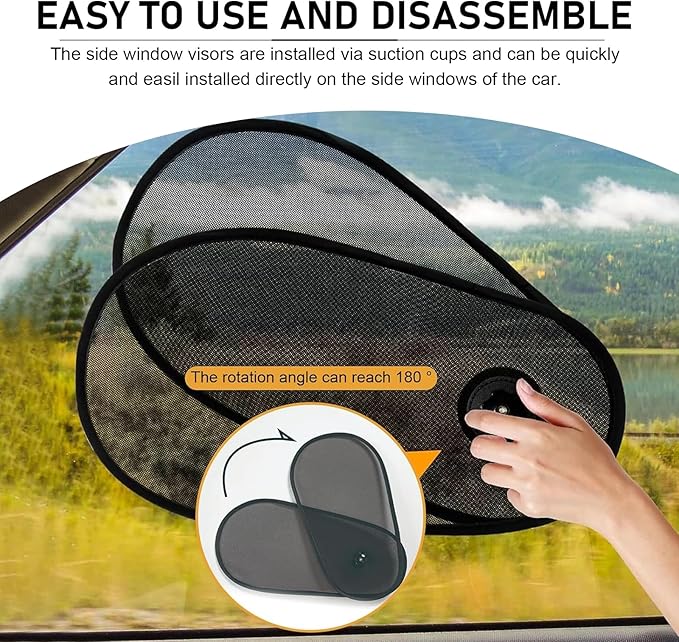 2 PCS Car Shades for Side Windows, Adjustable & Rotatable Side Window Sunshades, Baby Safe Window Car Sun Shades, Sun Blocker, Heat & Glare Protection, Universal Fit for Most Cars (Black)