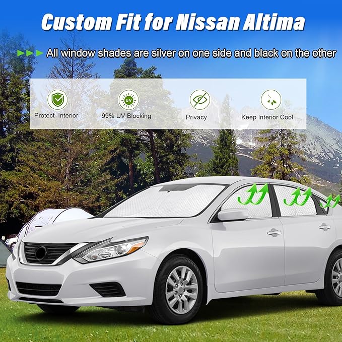 KMF 8pcs Thicken Full Window Sun Shades for Nissan Altima 2013-2018 Accessories,Car Window Covers Sunshade for Windshield Side Rear, UV Block and Privacy Blackout for Car Camping Outdoor