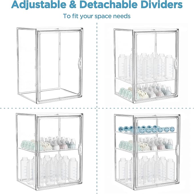HBlife Baby Bottle Storage Organizer for Countertop Cabinet, 3 Tiers Adjustable Clear Acrylic Bottles Storage Station Case Bo