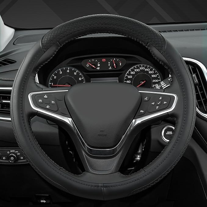 West Llama Customized Auto Car Steering Wheel Cover for Chevy 14.5-15 inches, Steering Wheel Cover for Chevrolet(Black Line-S