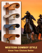 Midukit Cowboy Hat Rack for Wall, Cowboy Hat Holder for 4 with Hooks,Wooden Rustic Metal Hanger for Wall with Pine Board,West