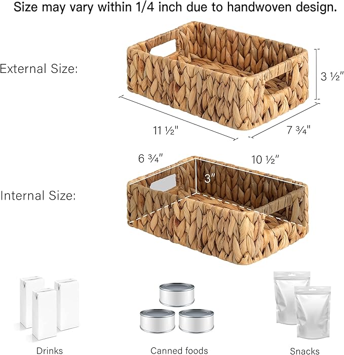 StorageWorks Water Hyacinth Baskets, Small Wicker Baskets for Organizing in Living Room and Shelf, 2-Pack