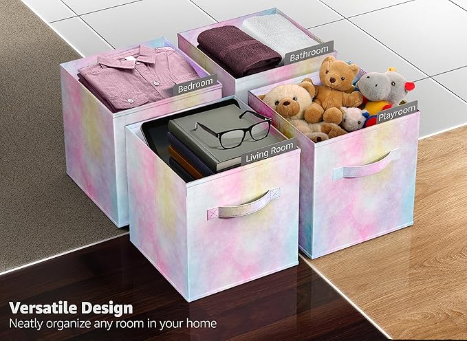 Sorbus Fabric Storage Cubes - 6 Foldable Tie Dye Storage Bins for Organizing Cubbies, Toy Box - Clothes Storage & Closet Orga