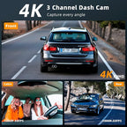 Real 4K 3 Channel Dash Cam Front and Rear Inside, STARVIS 2 HDR Sensor, 5.8GHz Wi-Fi GPS G-Sensor, 4K+1080P+1080P Dash Cam, 6