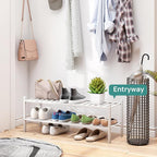 viewcare Long Shoe Rack for Entryway,Shoe Organizer for Hallway Closet, Bamboo Wood Shoe Racks for Indoor Outdoor (White, 2-T
