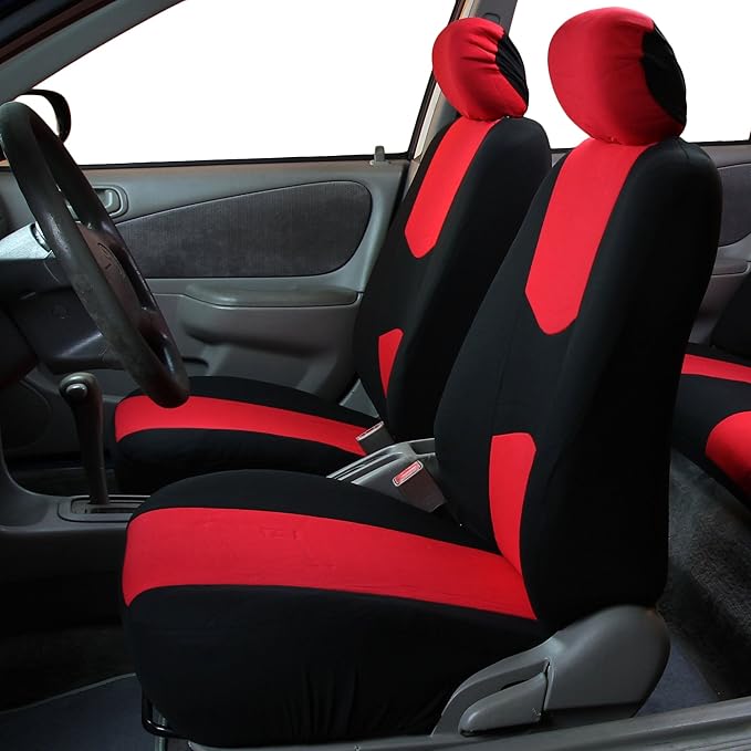 FH Group Flat Cloth Full Set Car Seat Covers Three Row 7 Seater - Universal Fit for Cars, Trucks & SUVs Red