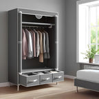 Portable Wardrobe Closet with Shelves & Drawers - Light Grey Oxford Fabric Clothes Organizer for Bedroom, Dorm Room - Waterpr